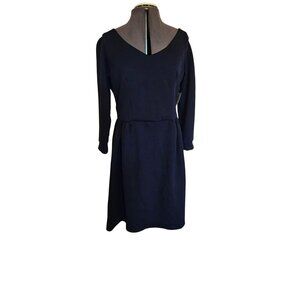Melissa Masse Quilted Navy Blue Fit & Flare Knee-Length Dress 1X Long Sleeve Mod